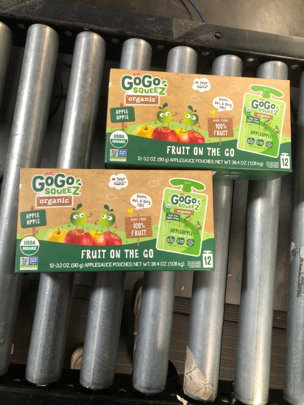 Photo 2 of (X2 BOXES) GoGo squeeZ Fruit on the Go Organic, Apple Apple, 3.2 oz (Pack of 12), Unsweetened Organic Fruit Snacks for Kids, Gluten Free, Nut Free and Dairy Free, Recloseable Cap, BPA Free Pouches Apple Apple 3.2 Ounce (Pack of 12)