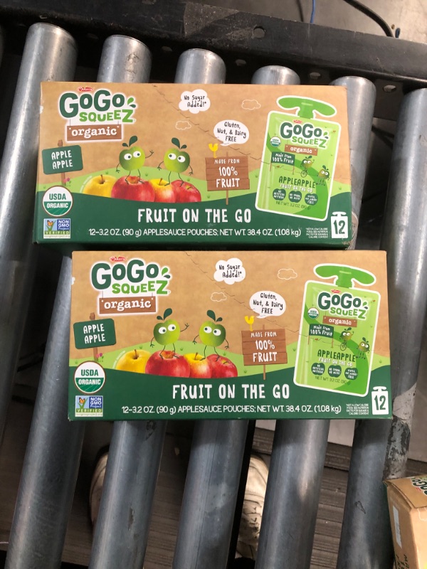 Photo 2 of (2 BOXES OF) GoGo squeeZ Fruit on the Go Organic, Apple Apple, 3.2 oz (Pack of 12), Unsweetened Organic Fruit Snacks for Kids, Gluten Free, Nut Free and Dairy Free, Recloseable Cap, BPA Free Pouches Apple Apple 3.2 Ounce (Pack of 12)