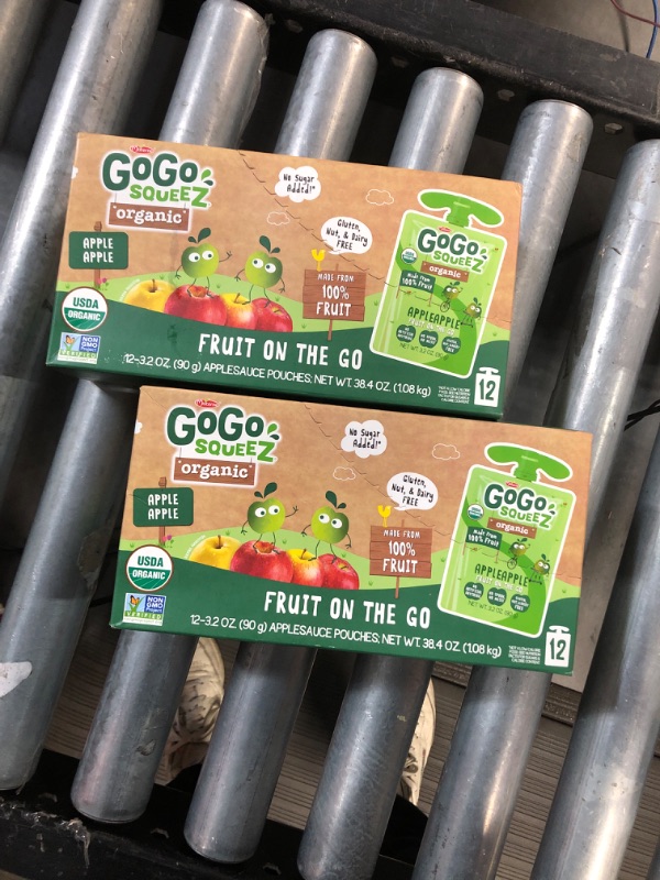 Photo 2 of (2 BOXES OF) GoGo squeeZ Fruit on the Go Organic, Apple Apple, 3.2 oz (Pack of 12), Unsweetened Organic Fruit Snacks for Kids, Gluten Free, Nut Free and Dairy Free, Recloseable Cap, BPA Free Pouches Apple Apple 3.2 Ounce (Pack of 12)