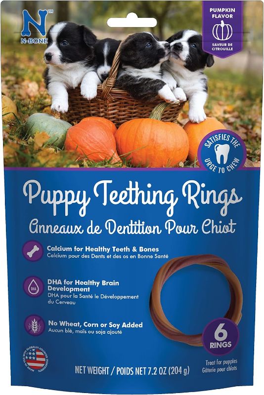 Photo 1 of (2 BAGS + 2 BONES) N-Bone Puppy Teething Ring - Pumpkin Flavor- 3 Rings 