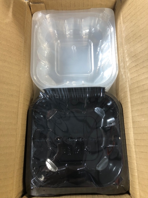 Photo 2 of (READ NOTE) YANGRUI Clamshell Take Out Containers, Anti-Fog Shrink Wrap 55 Pack 6 x 6 Inch 15 oz Meal Prep Container BPA Free Microwave Freezer Safe Plastic Hinged To Go Containers