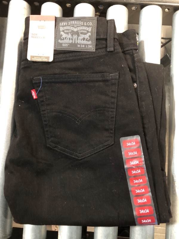 Photo 2 of Levi S Men S Stretch Classic Straight Leg 505 Regular Fit 5-Pocket Jeans (Black 34x34)
