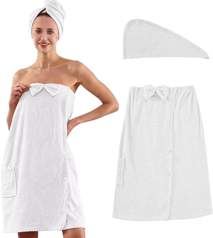 Photo 1 of RUJIPO Womens Bath Wrap Towel with Hair Towel, Spa Bath Towel Wrap Cover Up for Shower Robe Towel