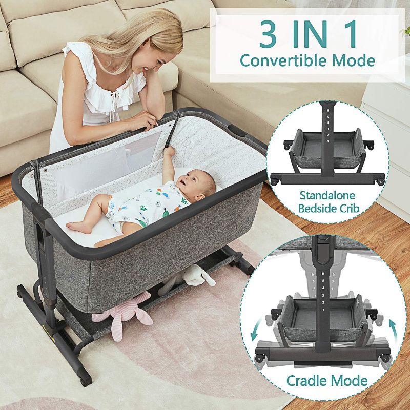 Photo 3 of (READ NOTES) Baby Bassinets,AMKE Bedside Sleeper for Baby,Baby Cradle with Storage Basket, Easy to Assemble Bassinet for Newborn/Infant, Adjustable Bedside Crib,Safe Portable Baby Bed,Travel Bag Included Grey