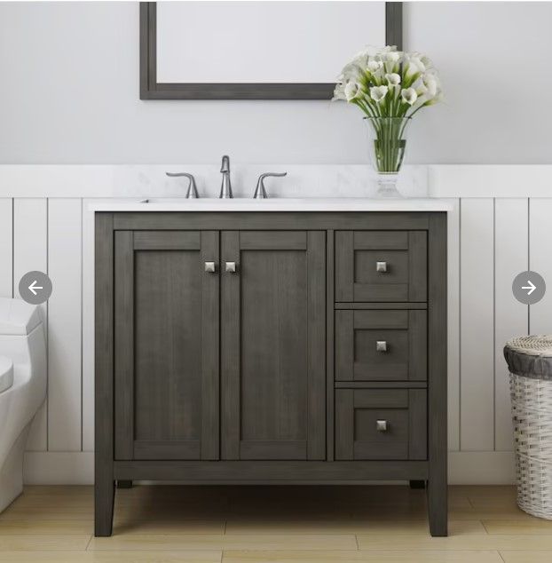 Photo 1 of (READ NOTES) allen + roth WSLW36AWV Everdene White Single Sink Vanity with Carrera White Engineered Stone Top