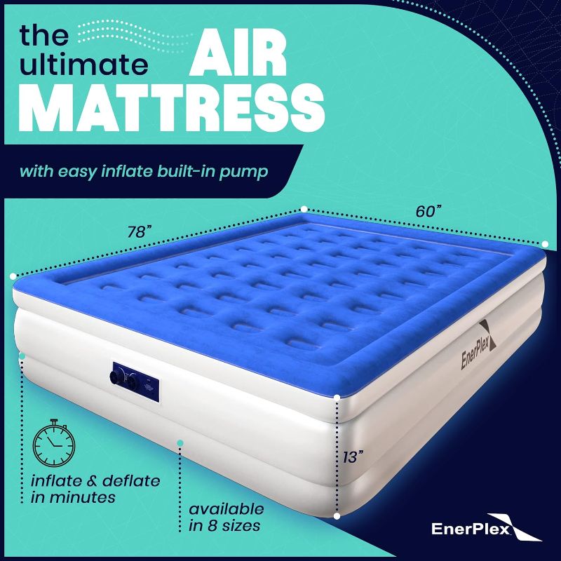 Photo 2 of (READ NOTES) EnerPlex Air Mattress with Built-in Pump - Double Height Inflatable Mattress for Camping, Home & Portable Travel - Durable Blow Up Bed with Dual Pump - Easy to Inflate/Quick Set UP King 18 Inch