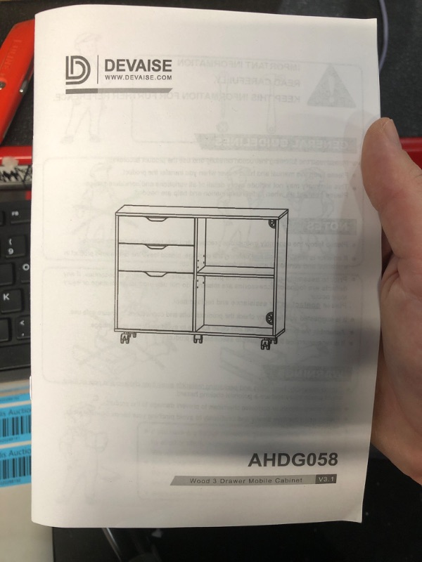 Photo 2 of (READ NOTES) DEVAISE 3-Drawer Wood File Cabinet, Mobile Lateral Filing Cabinet, Printer Stand with Open Storage Shelves for Home Office, White White 15.7"D x 31.5"W x 23.6"H