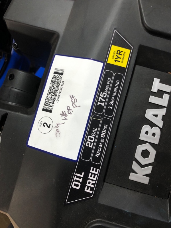 Photo 3 of (READ NOTES Kobalt 20-Gallons Portable 175 Psi Vertical Air Compressor
