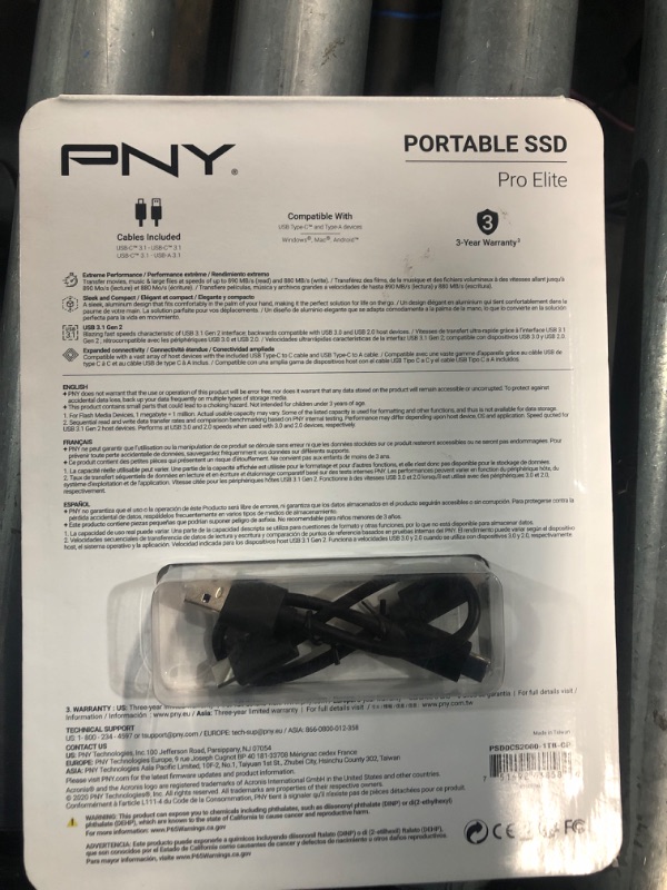 Photo 3 of PNY Pro Elite 1TB USB 3.1 Gen 2 Type-C Portable Solid State Drive – (PSD0CS2060-1TB-CP)