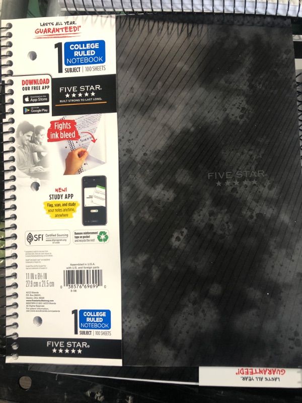 Photo 2 of Five Star Spiral Notebook, 1 Subject, 100 Sheets, College Ruled, Graphics, Bitmap Black