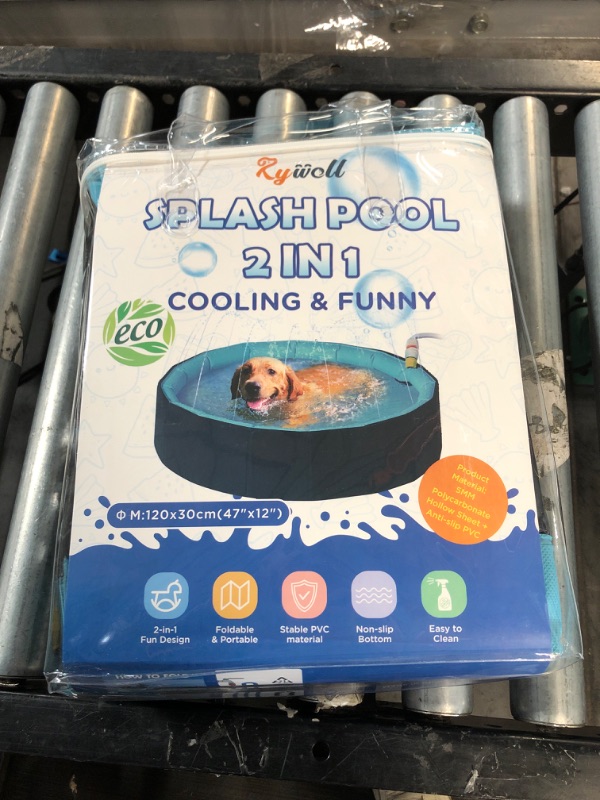 Photo 2 of (READ NOTES) Rywell Plastic Pool for Dogs, Portable Dog Pools with Splash Sprinkler (32inch.D x 8inch.H), Outdoor Foldable Pet Bathtub Heavy Duty, Sprinkler Splash Pad for Kids, Kiddie, Doggie, Small Dogs 32'' x 8''