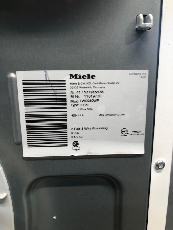 Photo 4 of (READ NOTES) Miele T1 Series 4.02-cu ft Stackable Ventless Smart Electric Dryer (Lotus White) ENERGY STAR
