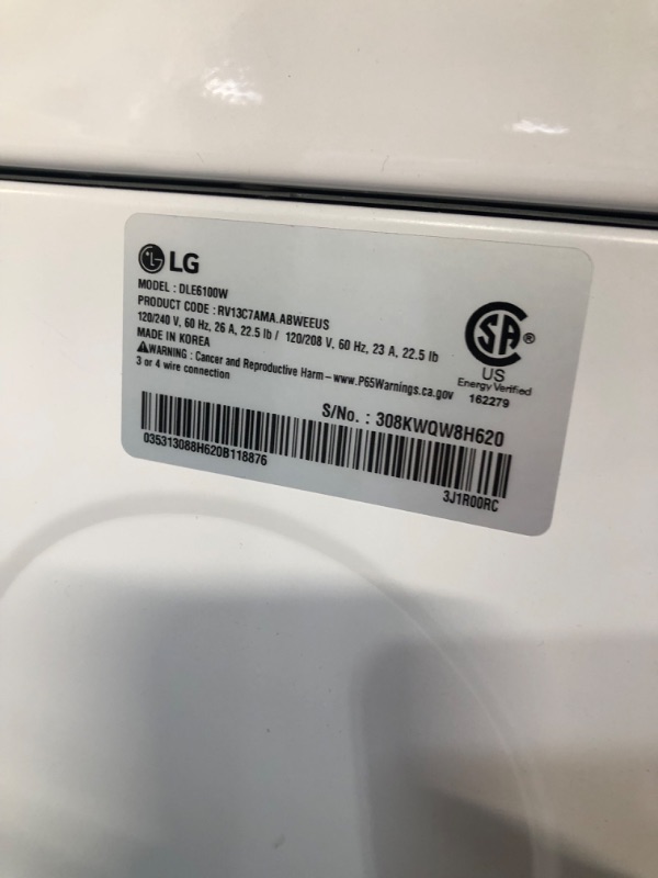 Photo 2 of (READ NOTES) 7.3 Cu.Ft. Vented Electric Dryer in White with Sensor Dry Technology
