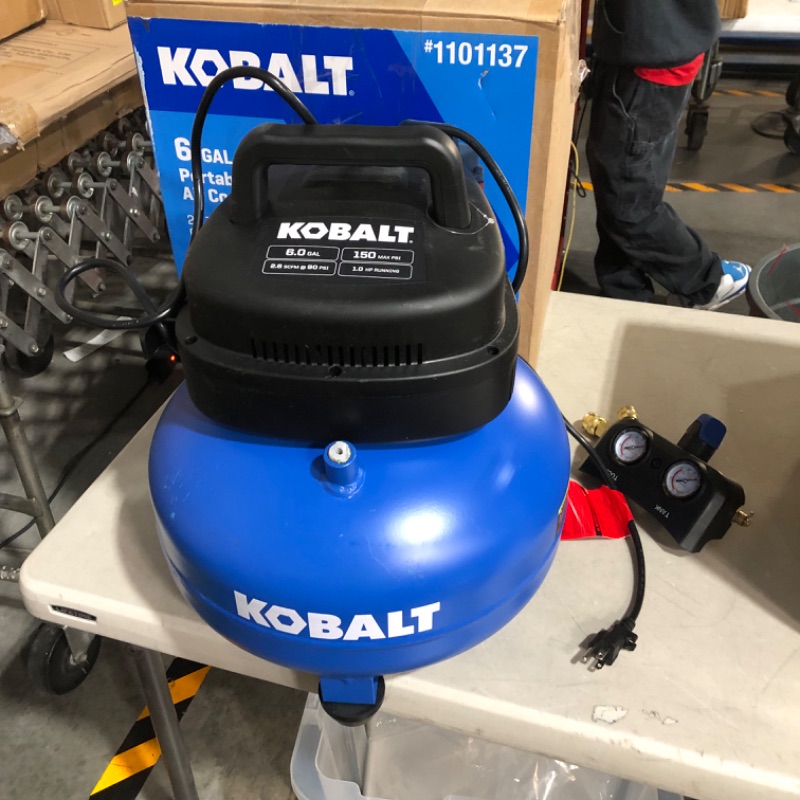 Photo 2 of **PARTS** **SEE CLERK NOTES** Kobalt 6-Gallons Portable 150 Psi Pancake Air Compressor
