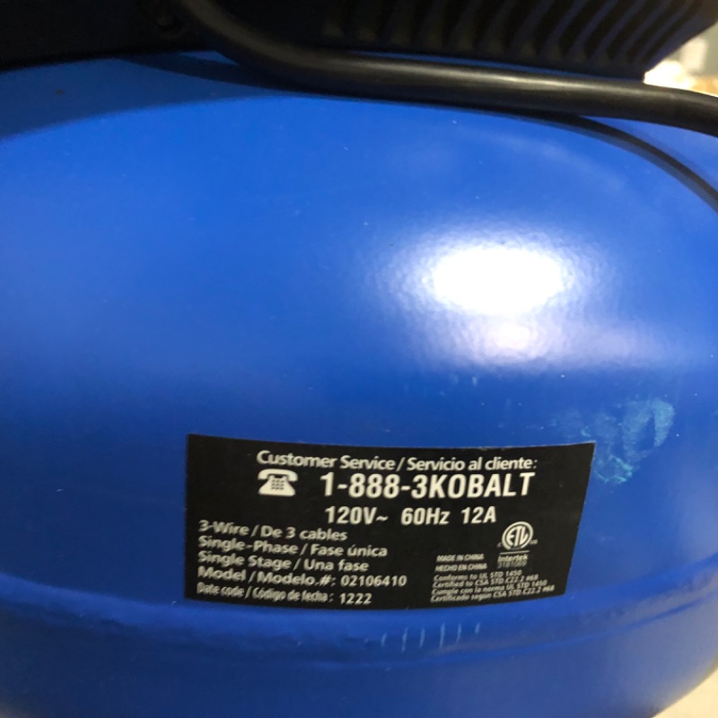 Photo 9 of **PARTS** **SEE CLERK NOTES** Kobalt 6-Gallons Portable 150 Psi Pancake Air Compressor
