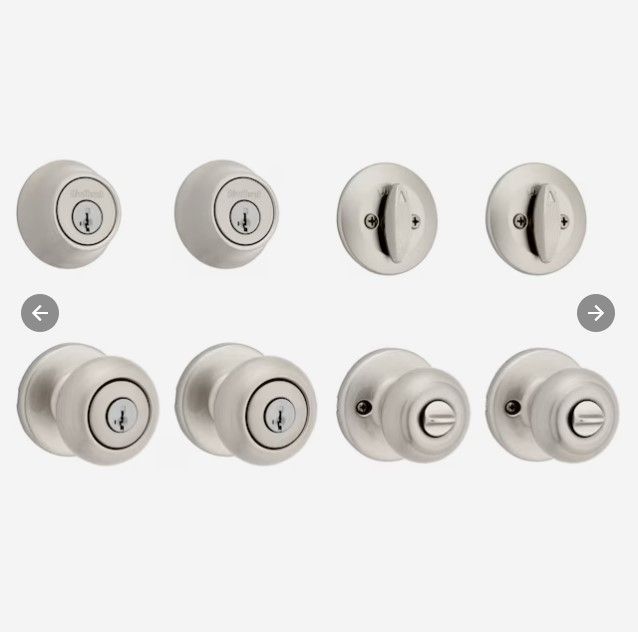 Photo 1 of (READ NOTES) Kwikset Series Cove Satin Nickel Smartkey Exterior Single-cylinder deadbolt Combined Door Knob Contractor Pack with Antimicrobial Technology (4-Pack)
