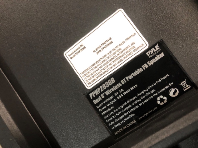 Photo 2 of Pyle Bluetooth PA Speaker System - 600W Rechargeable Outdoor Bluetooth Speaker Portable PA System w/ Dual 8” Subwoofer 1” Tweeter, Microphone In, Party Lights, USB, Radio, Remote - Pyle PPHP2836B Speaker System Speaker System