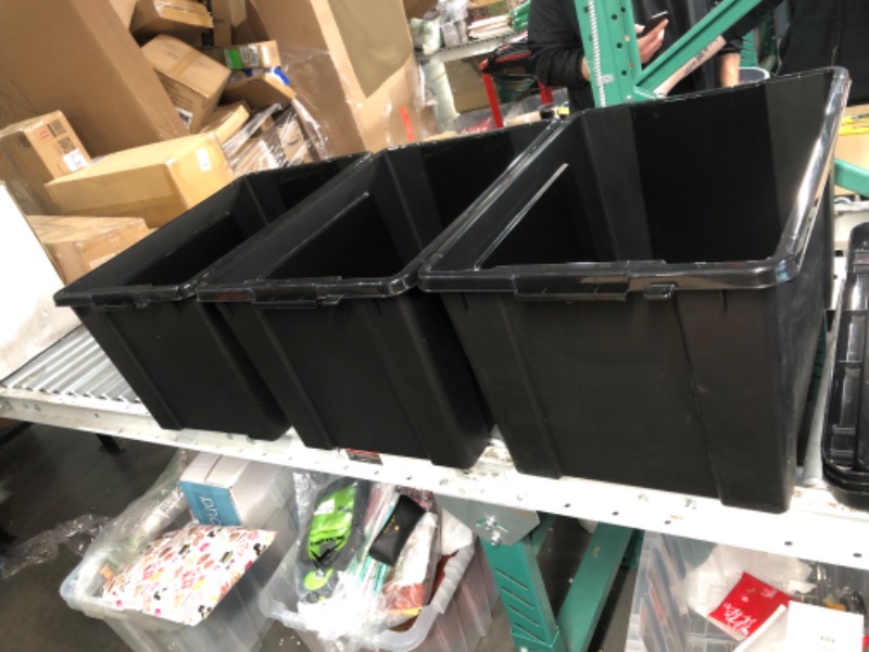 Photo 3 of **DAMAGED, SEE NOTES** IRIS USA 19 Gallon Heavy-Duty Stackable Storage Totes - 3 Pack - Black