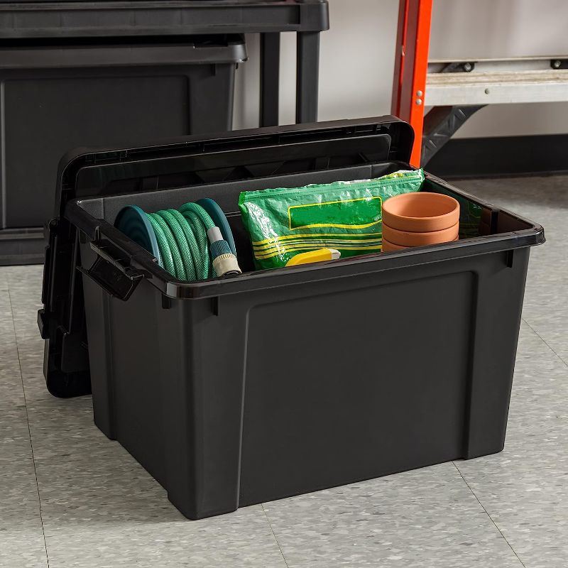 Photo 1 of **DAMAGED, SEE NOTES** IRIS USA 19 Gallon Heavy-Duty Stackable Storage Totes - 3 Pack - Black