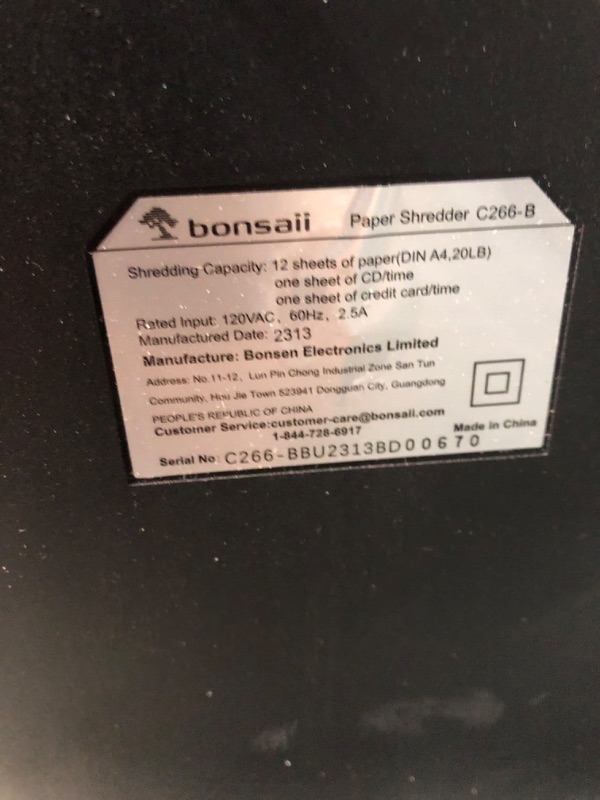 Photo 4 of Bonsaii 12-Sheet Micro Cut Shredders for Home Office, 60 Minute P-4 Security Level Paper Shredder for CD, Credit Card, Mails, Staple, Clip, with Jam-Proof System & 4.2 Gal Pullout Bin C266-B 1 2 Sheet-60Mins(New)