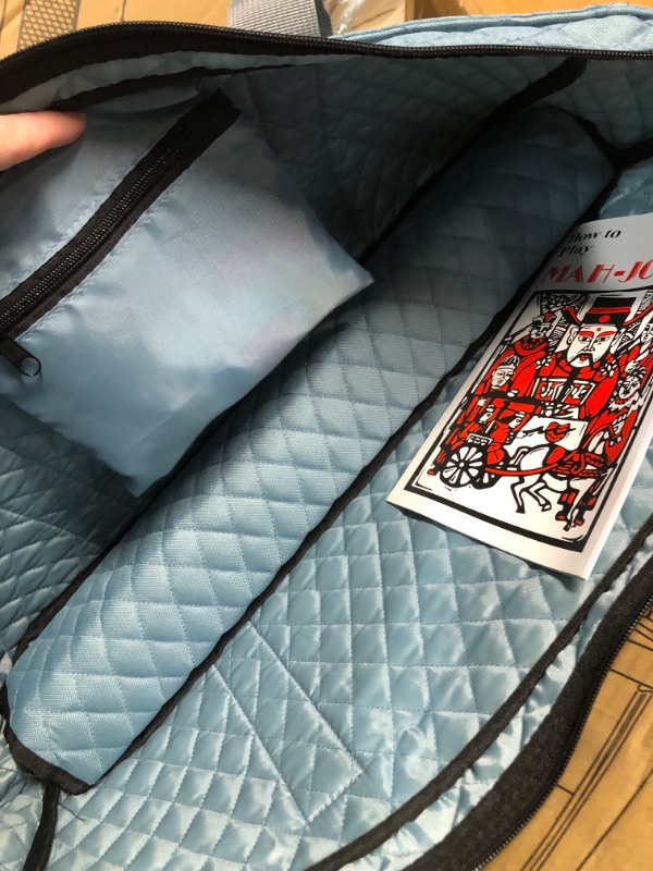 Photo 5 of American Mahjong Game Set - 166 White Engraved Tiles with 4 All-in-One Rack/Pushers,100 Chips, Wind Indicator, English Manual, Easy Carry Pearl Gray (Pigeon blue) Quilted Soft Bag Mahjongg, Mah-Jongg