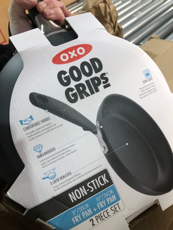 Photo 3 of (READ NOTES) OXO Good Grips 8" and 10" Frying Pan Skillet Set, 3-Layered German Engineered Nonstick Coating, Stainless Steel Handle with Nonslip Silicone, Black
