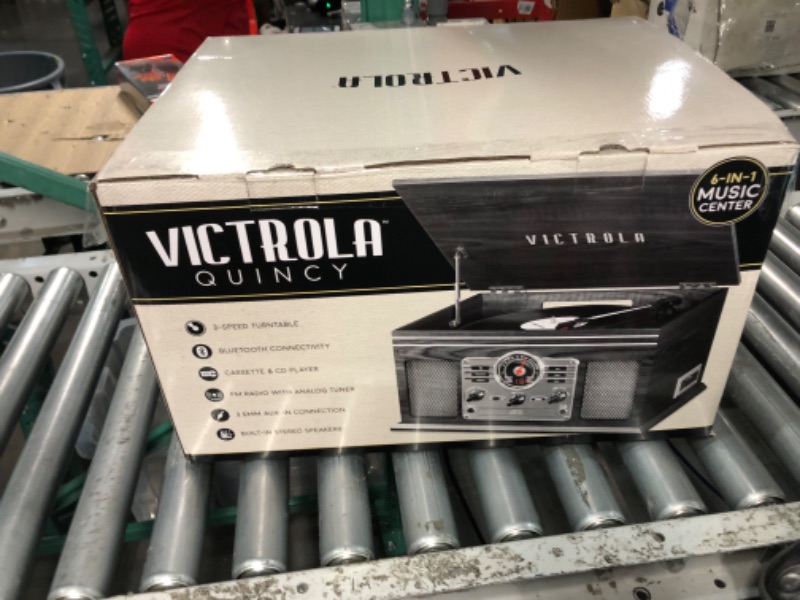 Photo 3 of Victrola Nostalgic 6-in-1 Bluetooth Record Player & Multimedia Center, Grey 