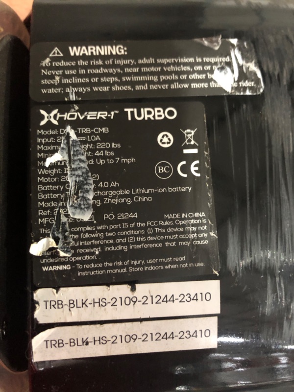 Photo 7 of **NON REFUNDABLE READ NOTES DOES NOT CHARGE
Hover-1 Turbo Hoverboard Combo | Seat Attachment Buggy, 7 MPH Top Speed, 6 Mile Range, 400W Motor (2x 200W), 4.5Hr Charge Time, 220lbs Max Weight, Black