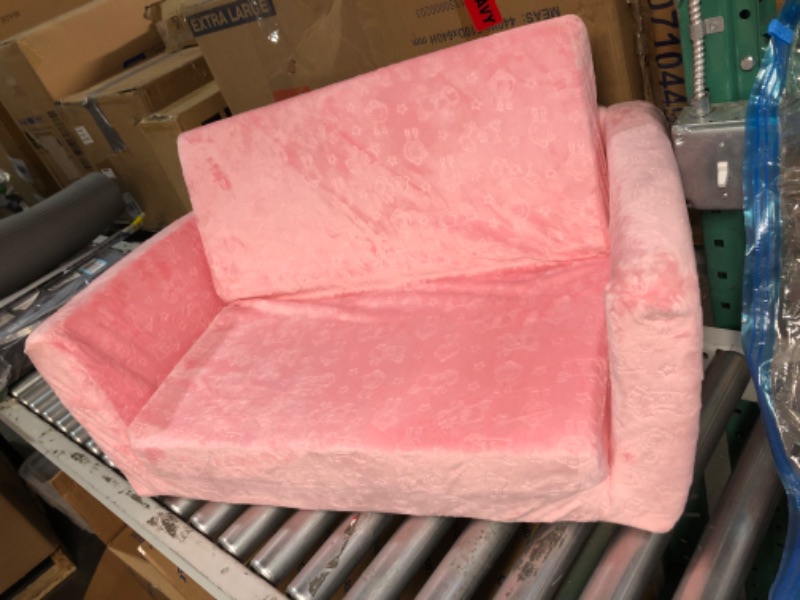 Photo 2 of Delta Children Cozee Flip-Out Sherpa 2-in-1 Convertible Sofa to Lounger for Kids, Pink