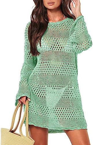 Photo 1 of ANRABESS Women Swimsuit Crochet Swim Cover Up Summer Bathing Suit Swimwear Knit Pullover Beach Dress