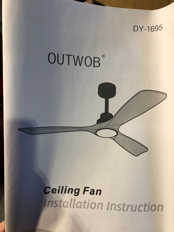 Photo 3 of (READ NOTES) QUTWOB 52" Wood Ceiling Fan with Lights Remote Control,Quiet DC Motor 3 Blade Ceiling Fans for Patio Living Room, Bedroom, Office,Indoor Outdoor(Black+Dark Walnut) Black body+Dark Walnut 52 inch