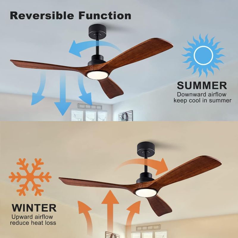 Photo 4 of (READ NOTES) QUTWOB 52" Wood Ceiling Fan with Lights Remote Control,Quiet DC Motor 3 Blade Ceiling Fans for Patio Living Room, Bedroom, Office,Indoor Outdoor(Black+Dark Walnut) Black body+Dark Walnut 52 inch