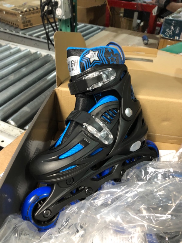 Photo 3 of High Bounce Adjustable Inline Skate for Adults and Kids Lightweight Skates with Smooth Gel Wheels Blue Medium (J12-1) - Little Kid