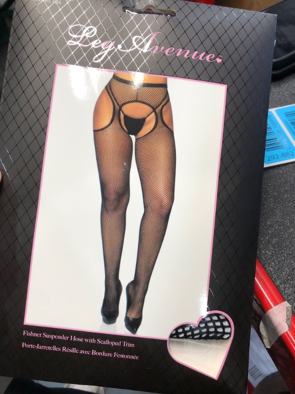 Photo 2 of Leg Avenue Womens Fishnet Suspender Hose with Scalloped Trim, O/S, Black