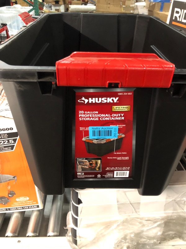 Photo 2 of **READ NOTES MISSING LID
Husky 20 gal. Professional Duty Waterproof Storage Container with Hinged Lid in Black