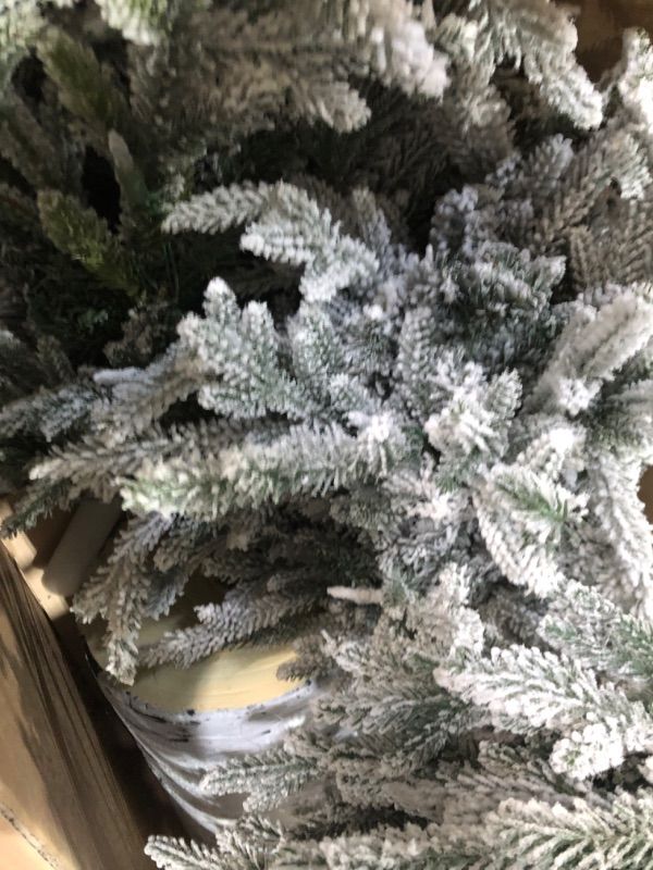 Photo 3 of (READ FULL POST) Puleo International Pre-Lit Potted Flocked Arctic Fir Pencil Artifical Artificial Christmas Tree, Green, 301-PTO9760-60LW120 6' Flocked Potted Arctic Fir