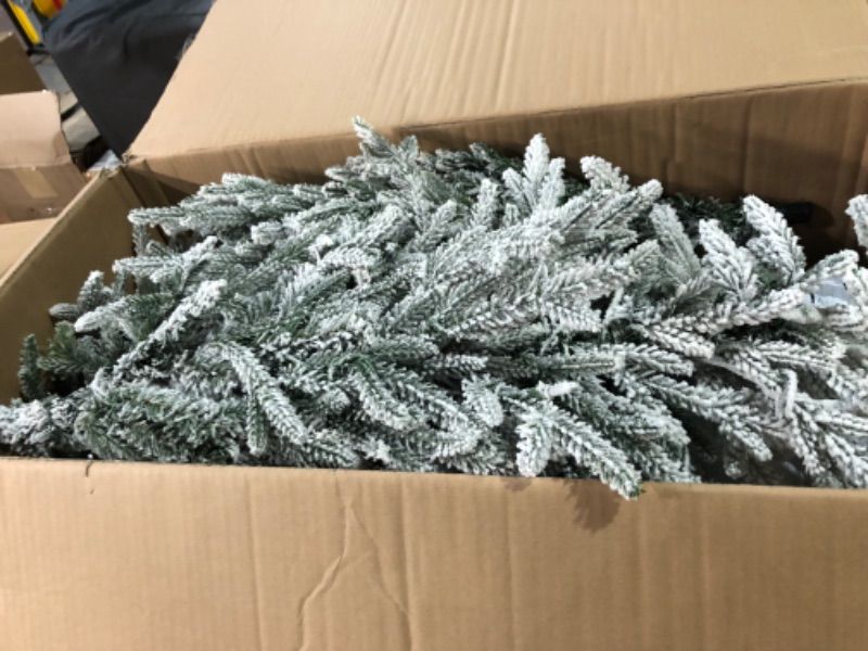 Photo 2 of (READ FULL POST) Puleo International Pre-Lit Potted Flocked Arctic Fir Pencil Artifical Artificial Christmas Tree, Green, 301-PTO9760-60LW120 6' Flocked Potted Arctic Fir