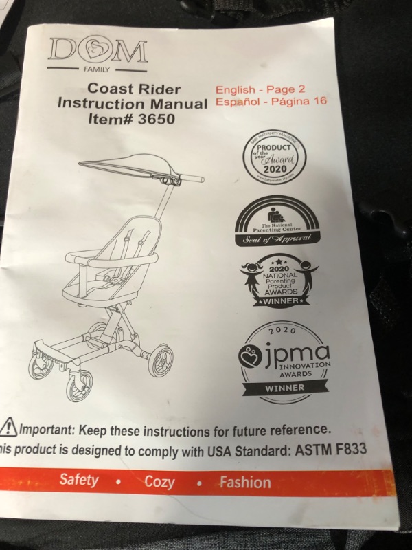 Photo 2 of Dream On Me Lightweight and Compact Coast Rider Stroller with Canopy Included and One-Hand Easy Fold, Adjustable Handles and Soft-Ride Wheels, Grey Gray