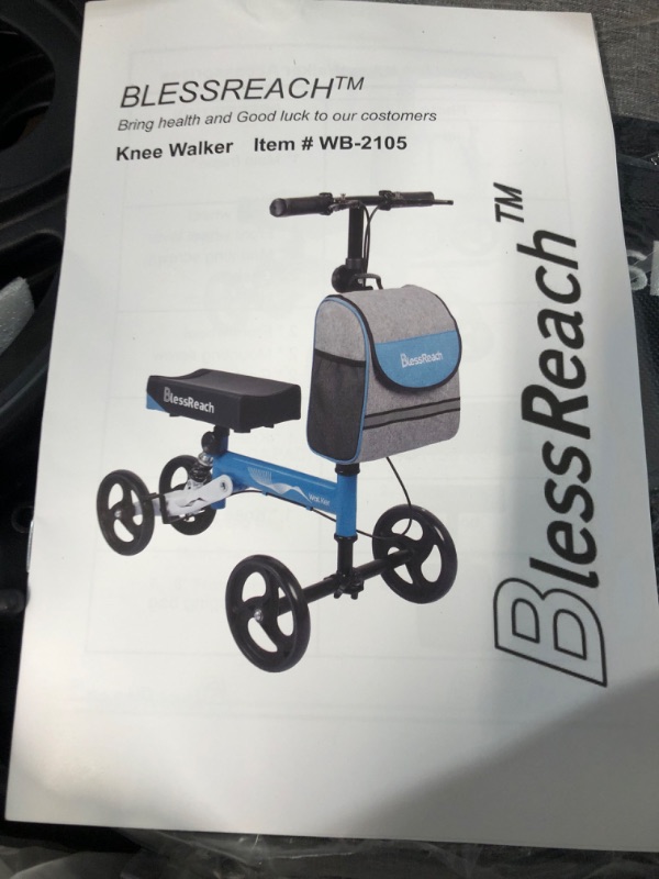 Photo 2 of BlessReach Steerable Knee Walker Deluxe Medical Scooter for Foot Injuries Adult Compact Crutches (WB-2105 Black)