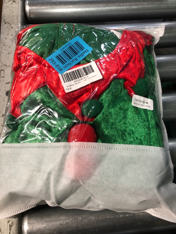 Photo 2 of Bordazor Christmas Elf Costume for Girls Holiday Elf Costume Dress With Elf Hat Shoes Stockings 5-6 Years