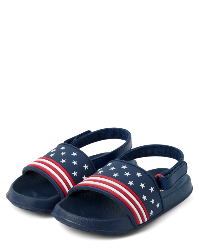 Photo 1 of *SIMILAR TO STOCK* Gymboree | Unisex | Star Slides - American Cutie in Blue | Size Youth 2 | 100% Faux Leather