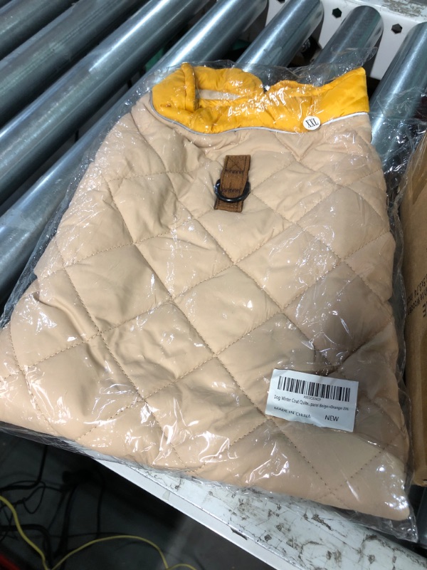 Photo 2 of Dog Winter Coat Quilted Adjustable Snowsuit Reflective Warm Fleece Jacket Waterproof Windproof Dog Cold Weather Clothes Vest Apparel for Dog Beige+Orange 2XL 2XL?Chest23.6'',Neck16.1'',Back16.1''? Beige+Orange