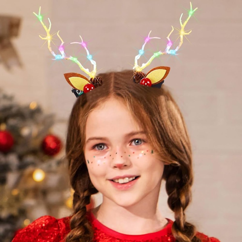 Photo 1 of Jovono Light UP Reindeer Antles Hair Clips LED Christmas Hair Clip Xmas Branches