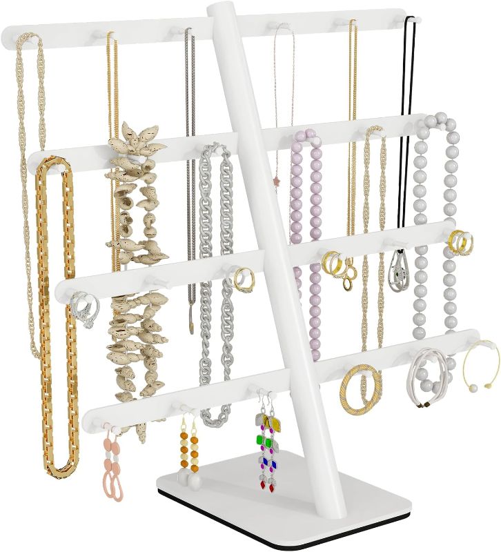 Photo 1 of ***POSSIBLE MISSING PIECES**HARDWARE WAS LOOSE IN BOX***
FEILERN Jewelry Organizer Stand Holder, 4-Tier Necklace Organizer Earring Holder with 24 Hooks