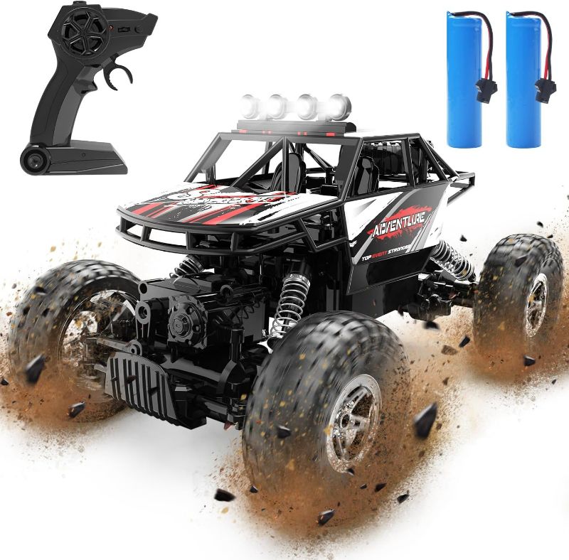 Photo 1 of DEERC DE45 RC Cars Remote Control Car 1:14 Off Road Monster Truck,Metal Shell 4WD Dual Motors LED Headlight Rock Crawler,2.4Ghz All Terrain Hobby Truck with 2 Batteries for 90 Min Play,Boy Adult Gifts 1: 14 Scale Red