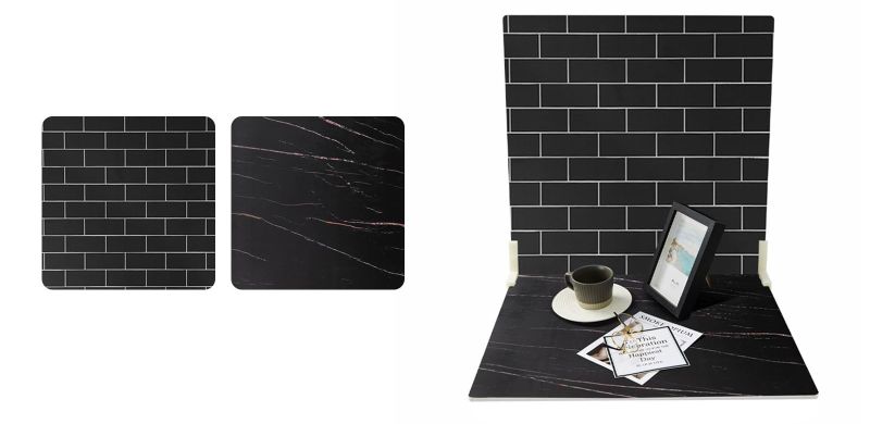 Photo 1 of BEIYANG 2PCS 16x16in Double Side Photography Backdrop, Black Subway Tile Background Surface, Grey Black