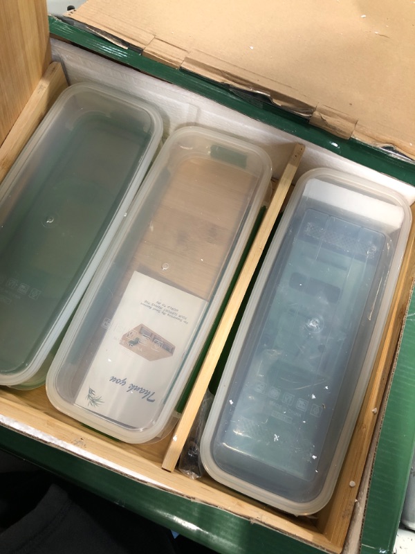 Photo 3 of **NONREFUNDABLE**FOR PARTS OR REPAIR**SEE NOTES**
Bamboo Cutting Board With Containers - Meal Prep Station With Removable Top, Kitchen Boards & Food Storage Tray With Lids, Home Prepdeck Marble & Veggie Shredder Wood Prepboard Deck Slide Drawer Bins