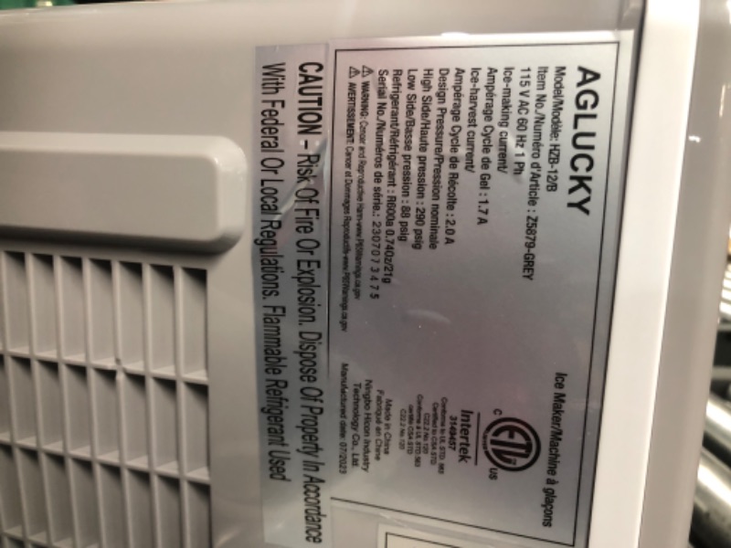 Photo 3 of ***USED - POWERS ON - UNABLE TO TEST FURTHER***
AGLUCKY Countertop Ice Maker Machine, Portable Ice Makers Countertop, Make 26 lbs ice in 24 hrs