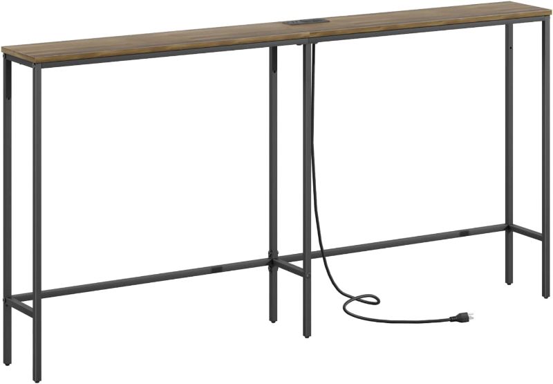 Photo 1 of **MISSING POWER OUTLET AND HARDWARE**
SONGXIN 63 Inch Console Table with Power Outlet, Walnut Brown 8" W x 60.8"L x 31.7" H 