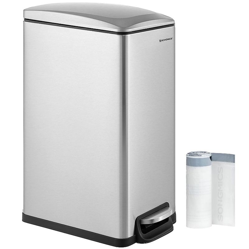 Photo 1 of **DENT ON THE LID**  SONGMICS Slim Trash Can, 12.7 Gallon Garbage Can- Silver ULTB510E48